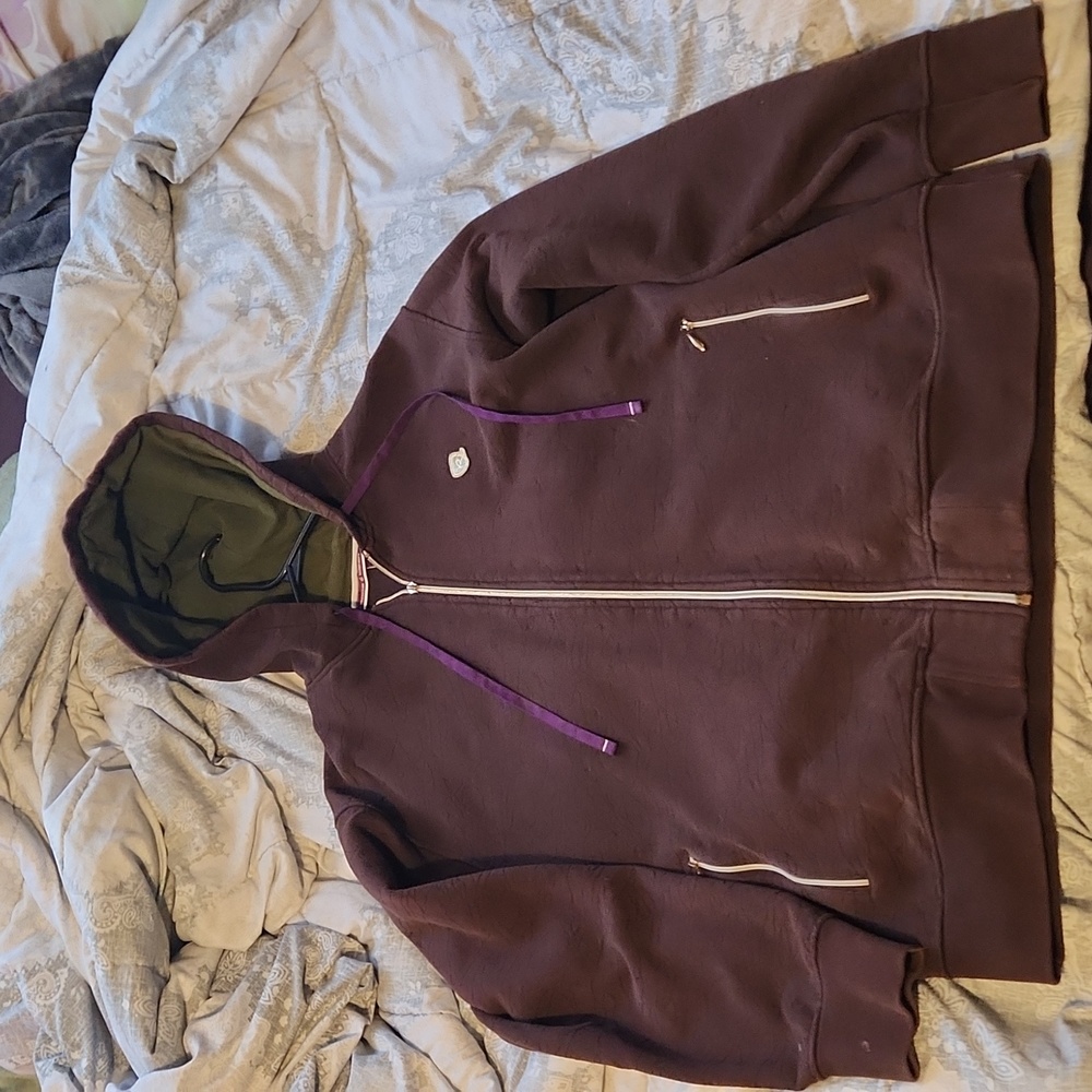 Rocawear Brown Full Zip Hoodie Sweater with Purple Drawstrings Vintage Y2K